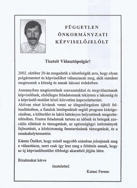 Kutasi Ferenc fggetlen kpvisel-jellt szrlapja