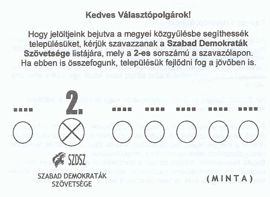 Az SZDSZ megyei listjnak szrlapja